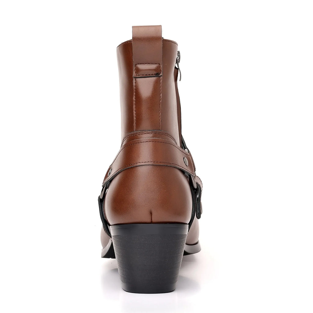 Black unisex ankle boot with side zip, square toe, and rivet details on a rubber sole.