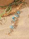 Alloy boat anchor and starfish bracelet for women in turquoise, red, or blue.
