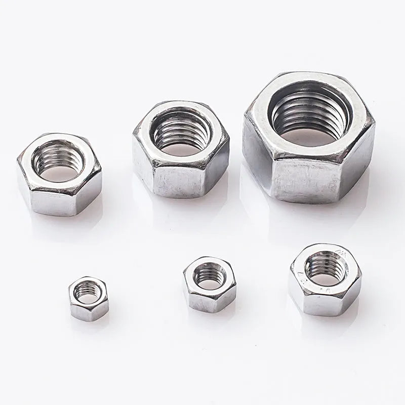 304 stainless steel thickened hexagon nut with metric thread, M6 to M56 size range