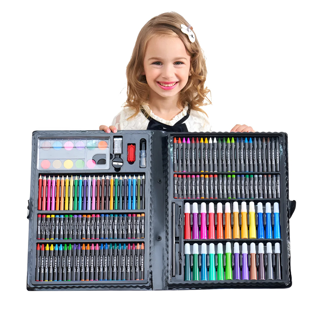 168 piece watercolour pen set in a plastic case, black and pink options, art supplies for school and home