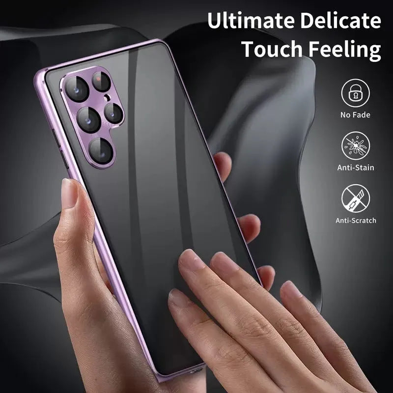 Magnetic mirror phone case in multiple colours for Samsung S24 Ultra, S23 Ultra with peep-proof screen cover.
