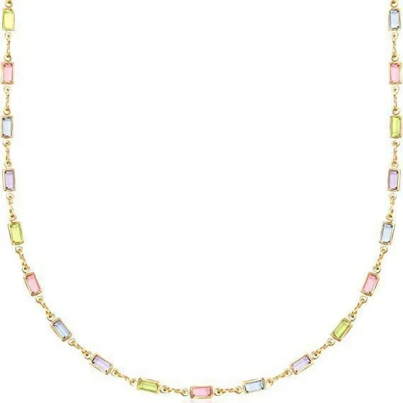 Geometric crystal necklace with electroplated alloy chain and glass pendant in random colours