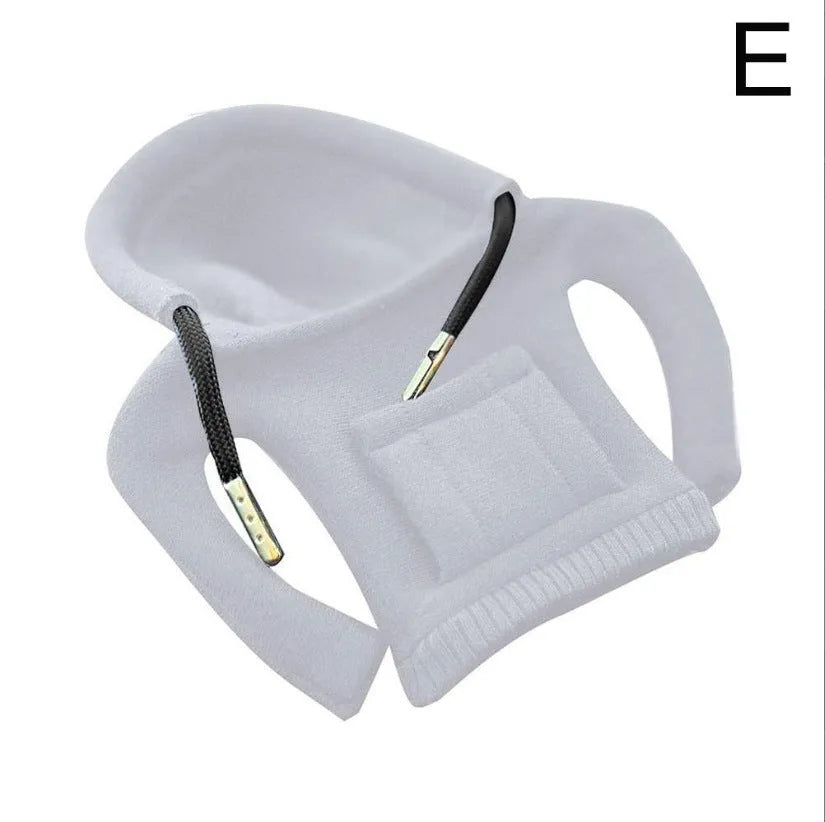 Cloth car gear shift knob hoodie cover in multiple colour options next to a gear lever.