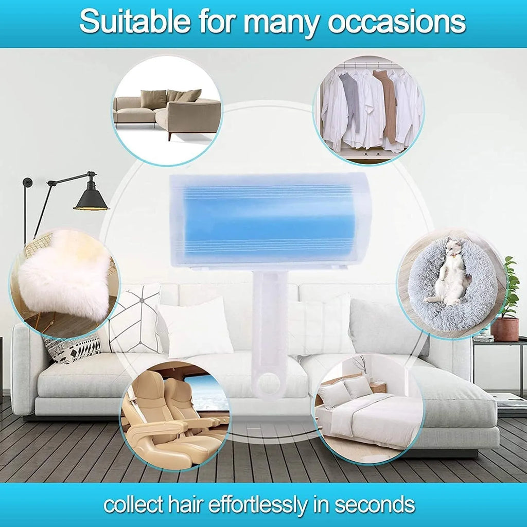Set of four coloured washable reusable lint rollers with covers for removing pet hair.
