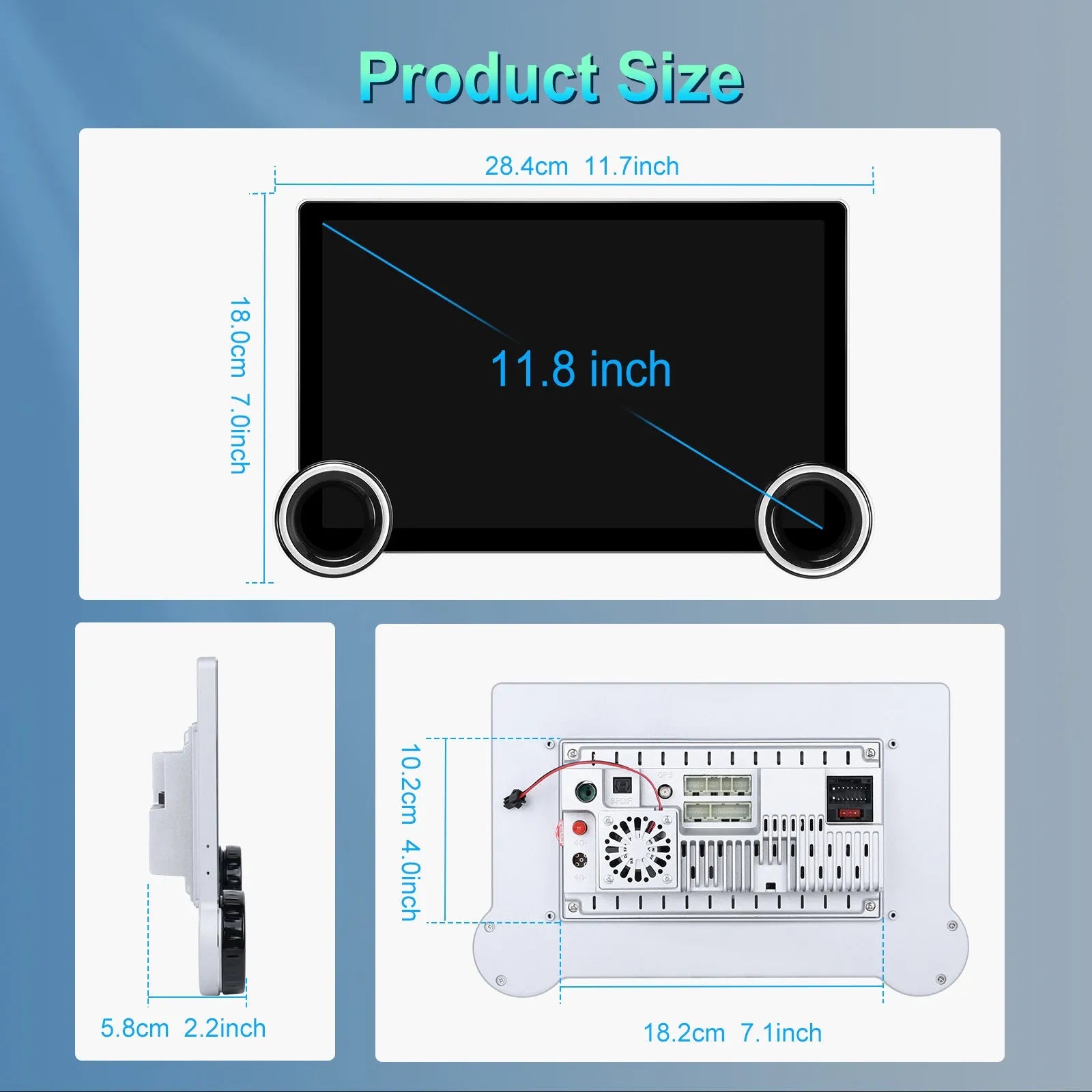 11.8-inch Android car multimedia player touchscreen with dual control knobs