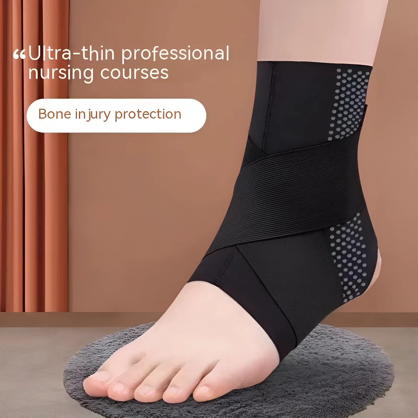 Adult ankle support protector in Lycra material showing black and skin colour options