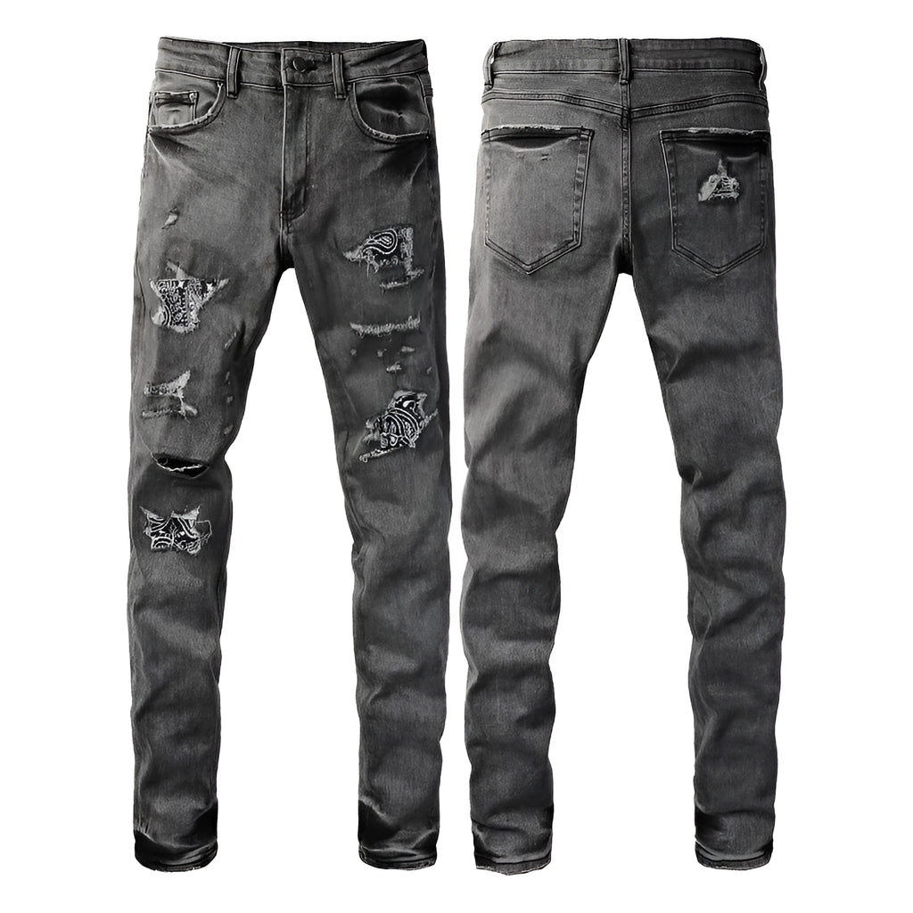 Stretch slim-fit skinny jeans for men in dark denim tapered trousers mid waist zip fly