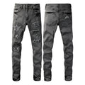 Stretch slim-fit skinny jeans for men in dark denim tapered trousers mid waist zip fly