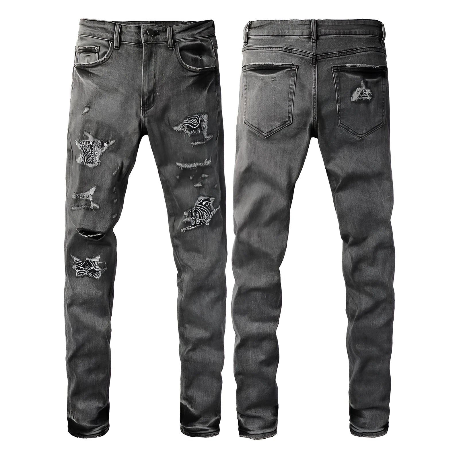 Stretch slim-fit skinny jeans for men in dark denim tapered trousers mid waist zip fly