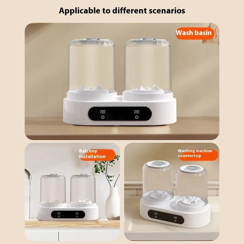 White portable USB double bucket mini washing machine for underwear and delicates.
