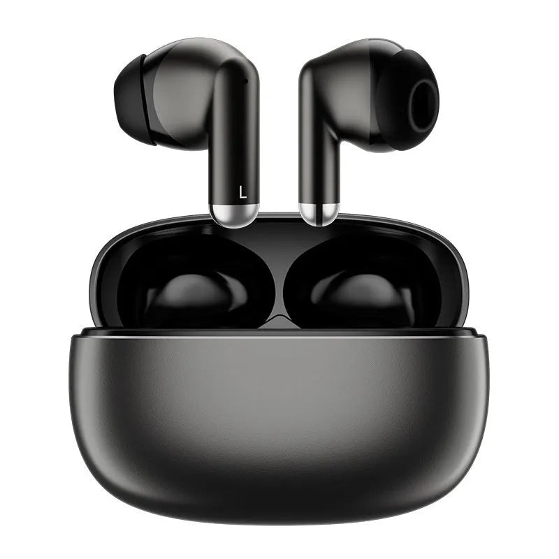 K50 Zinc Alloy Stereo Wireless Headset in black showing in-ear design and charging cable