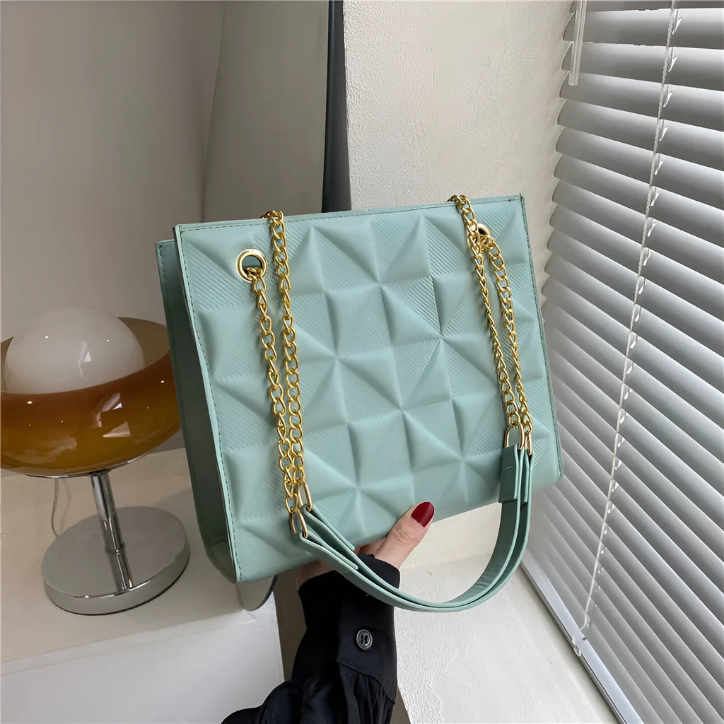 Women's casual shoulder messenger bag in PU with plaid and rhombus pattern horizontal square shape, multiple colour options