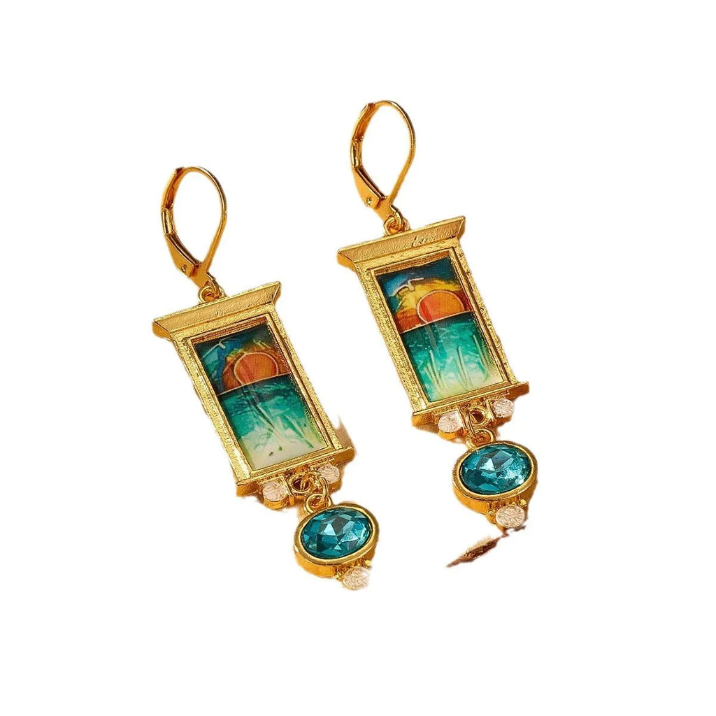 Gold electroplated retro exaggerated drop earrings on alloy base for women