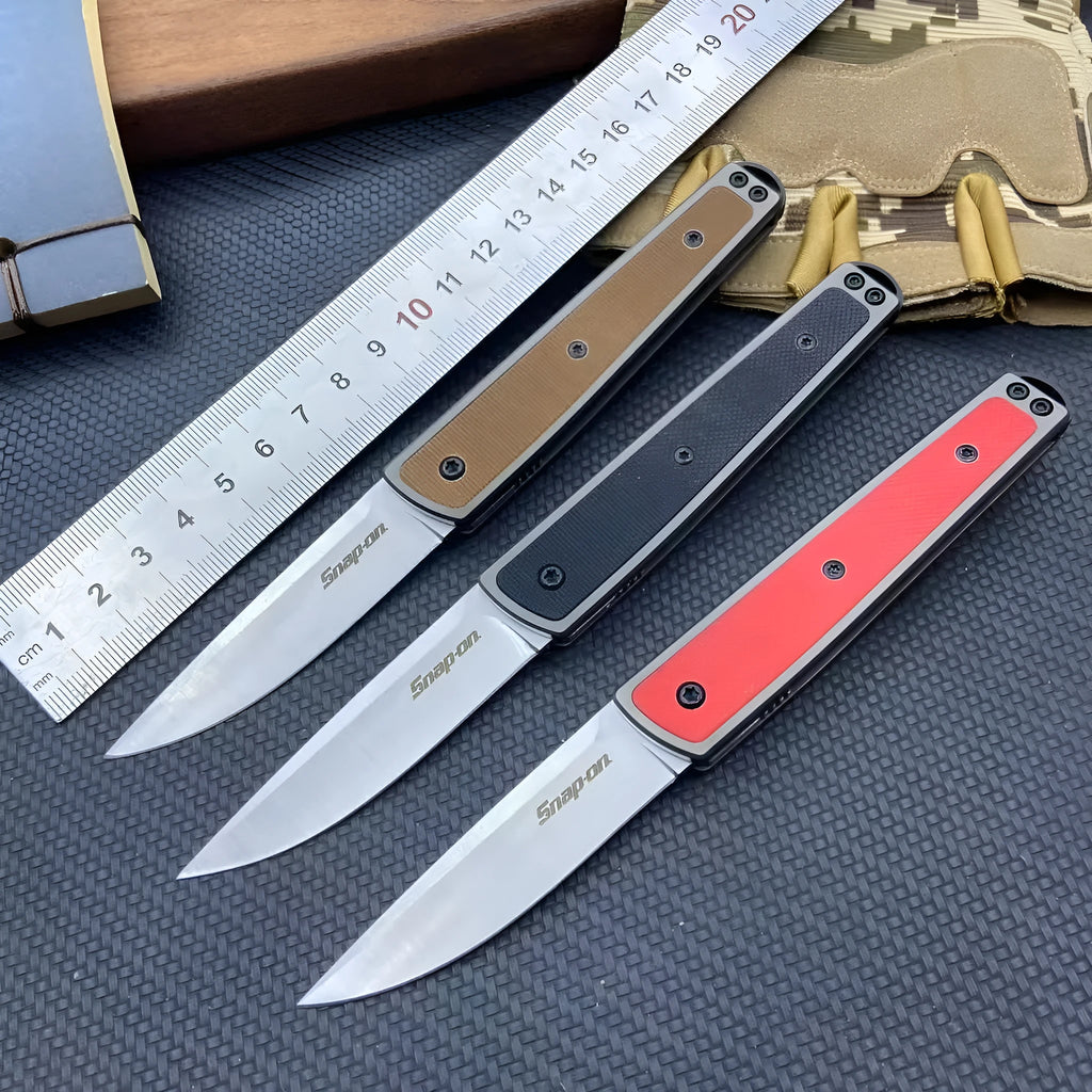 Handmade folding fruit knife with stainless steel blade in black, brown, or red handle colours