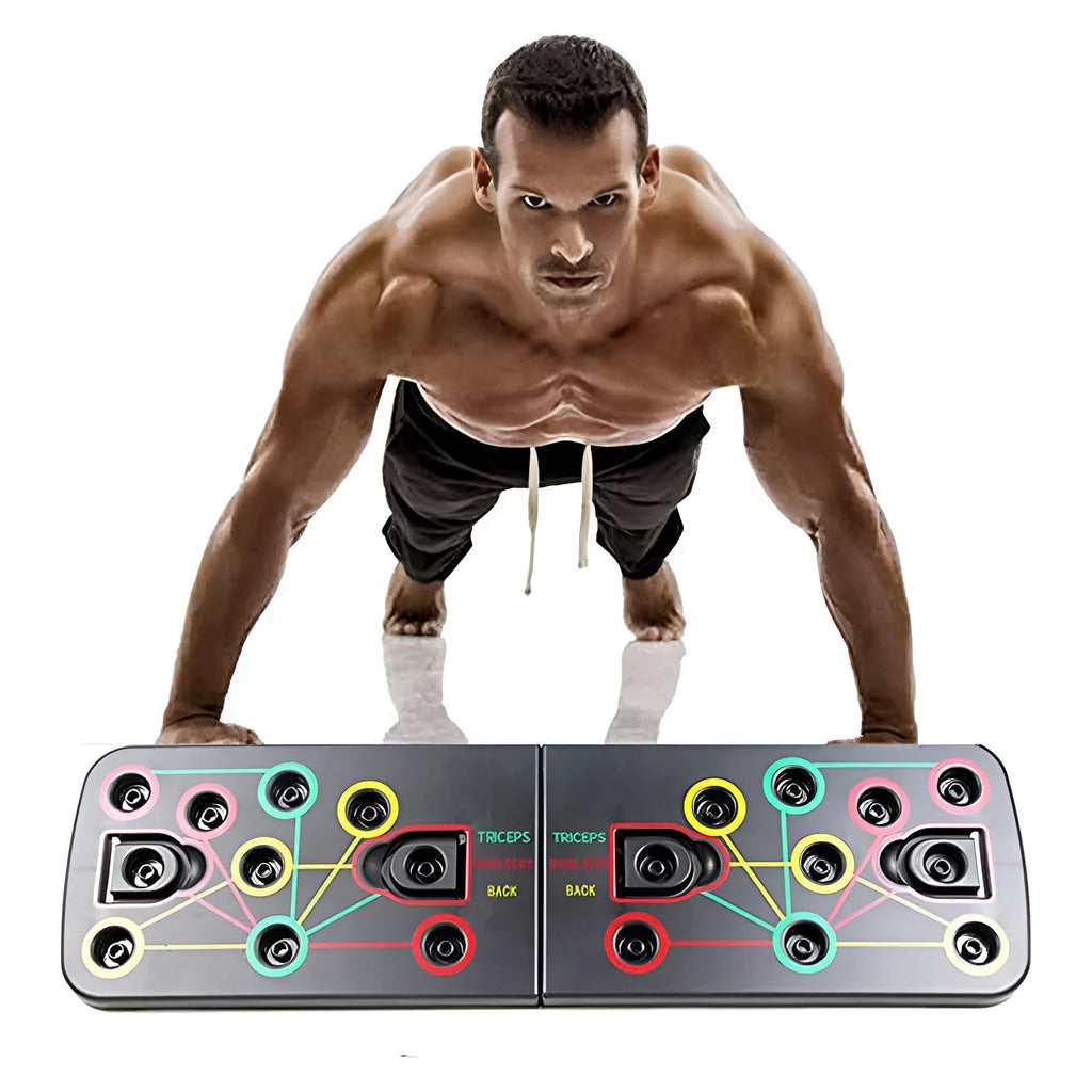 Folding push-up board with pull rope and two support armrests, 67 x 19 x 1.5 cm, for home fitness