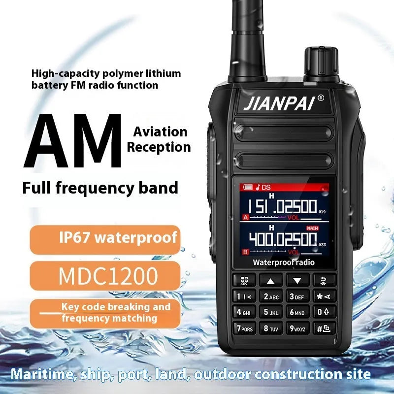 Black Interphone waterproof aviation full band motorcycle communication system with dustproof function