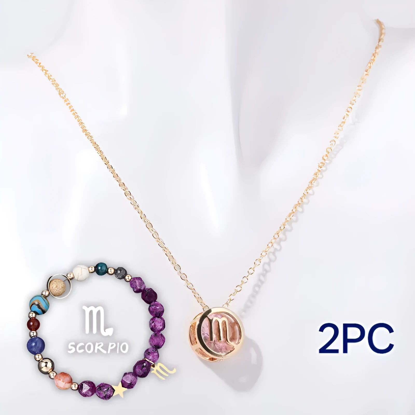 Natural stone beaded necklace and matching bracelet set with gemstone beads