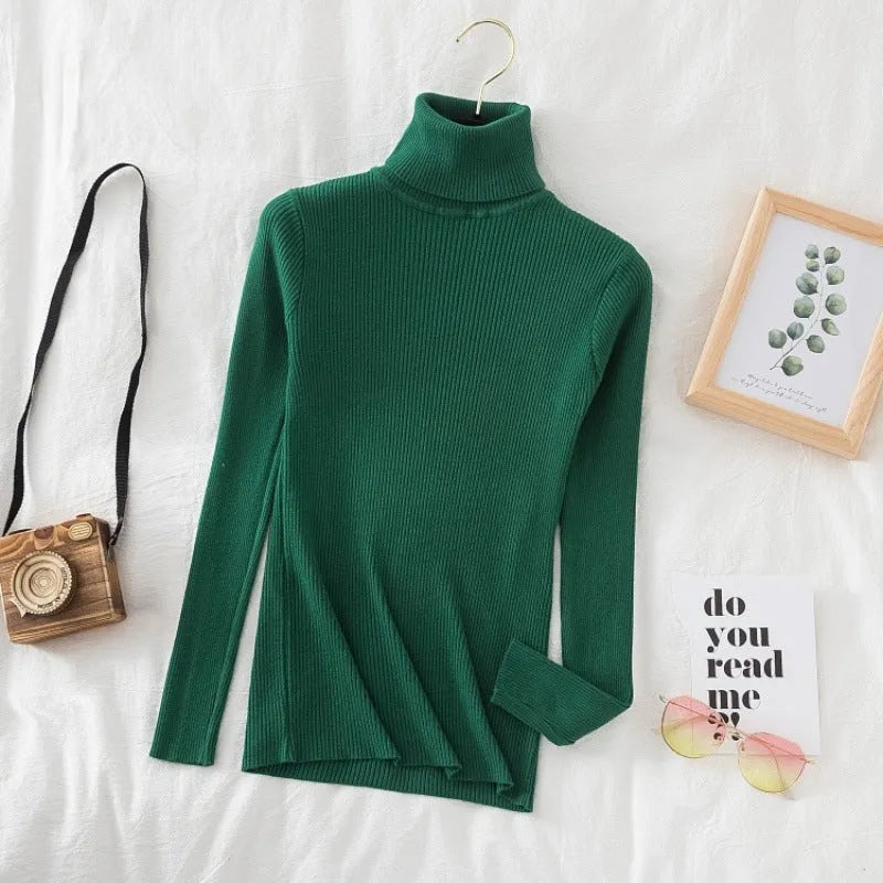 Turtleneck slimming sweater top in slim fit, available in ten colours, knit pullover for women