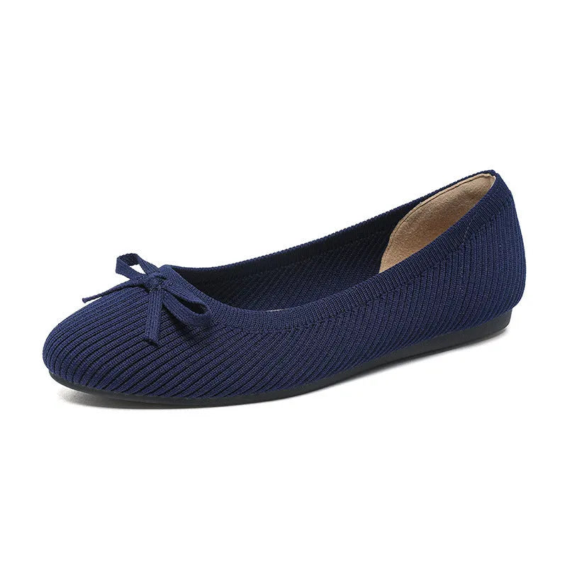 Women's fabric flat pumps with bow decoration and round toe in butterfly colours