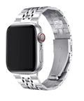 Seven-bead 304 stainless steel metal strap for Apple Watch with electroplated finish in silver colour, 195mm length