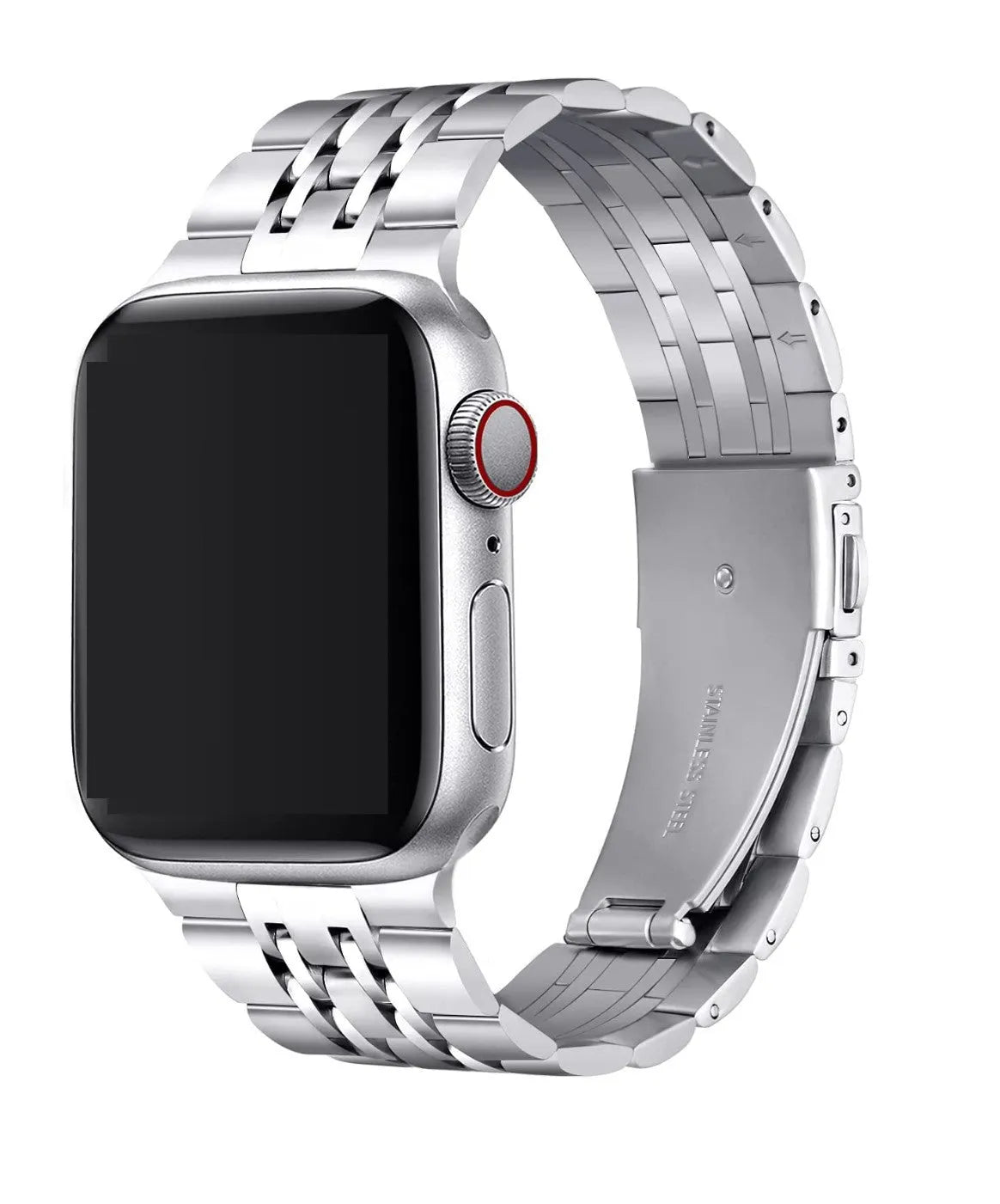 Seven-bead 304 stainless steel metal strap for Apple Watch with electroplated finish in silver colour, 195mm length