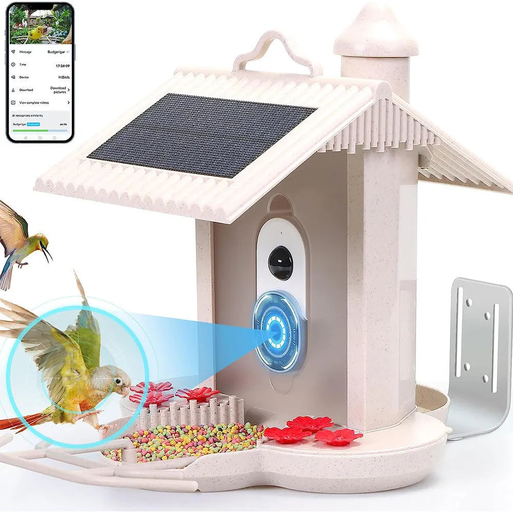 Intelligent feeder with AI bird identification, 160 degree wide angle lens, and infrared night vision
