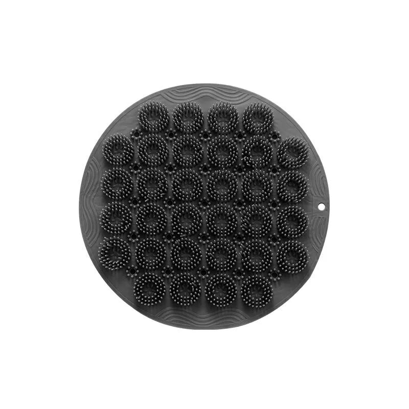 Sky blue silicone back bath brush with suction cup feet and plastic anti-skid pad, 30 x 30cm