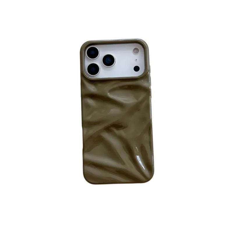 Three-dimensional pleated pattern TPU phone case in green for iPhone, anti-fall, anti-fingerprint, soft shell