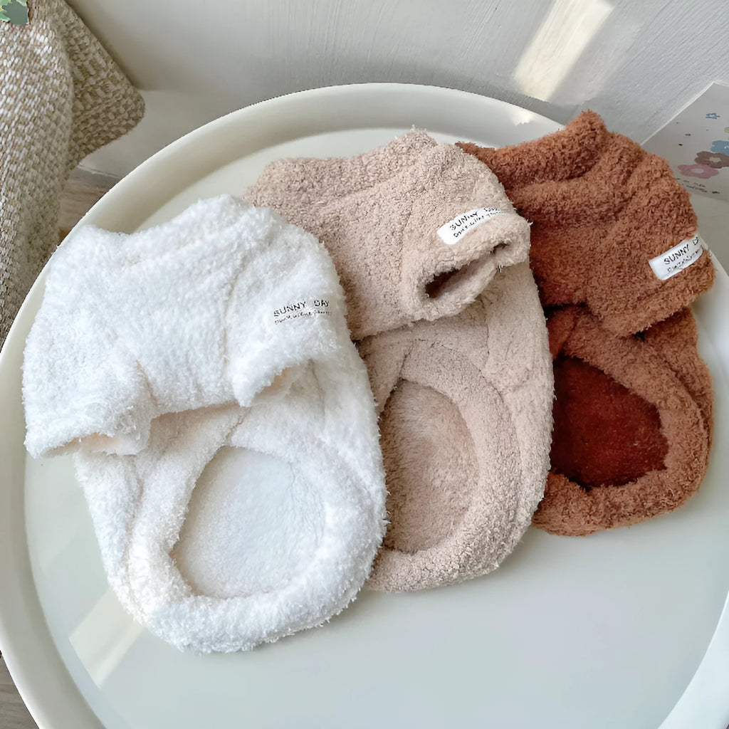 A brown double-sided cloud velvet thickened jacket for a small dog, shown from the side.