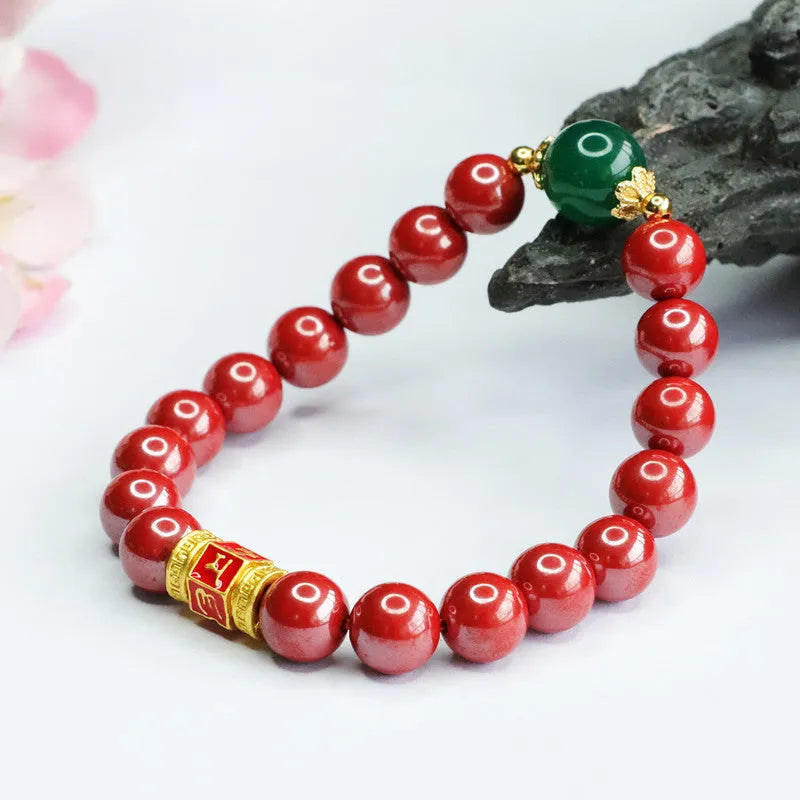 Emperor sandstone six words motto bracelet in cinnabar with 8mm measurement