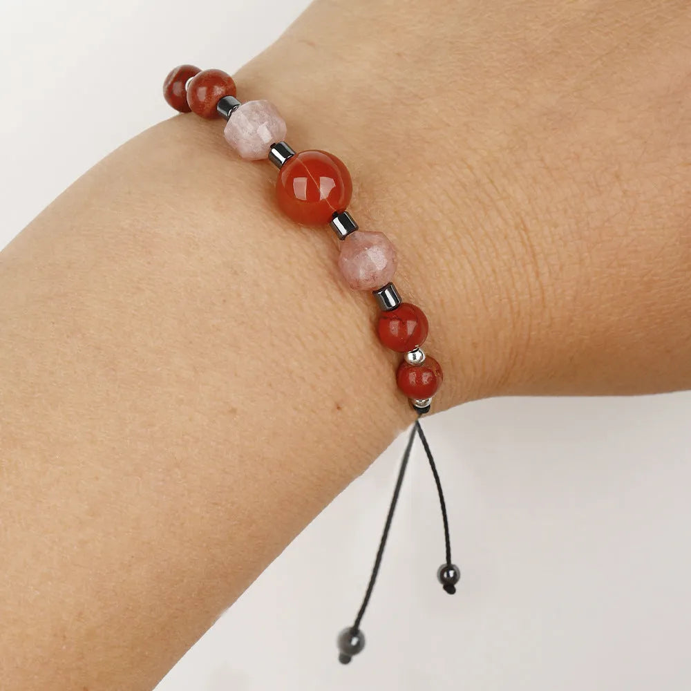 Handmade geometric bracelet with sunstone, redstone and copper beads