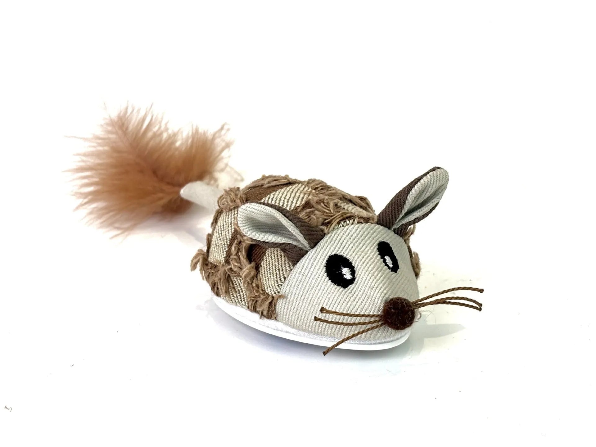 Electronic motion cat toy with mouse design and feather component in blue colour