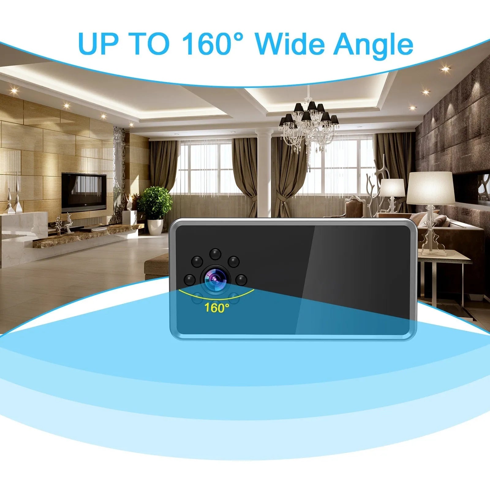 Wireless network surveillance camera showing front view with lens and compact rectangular housing