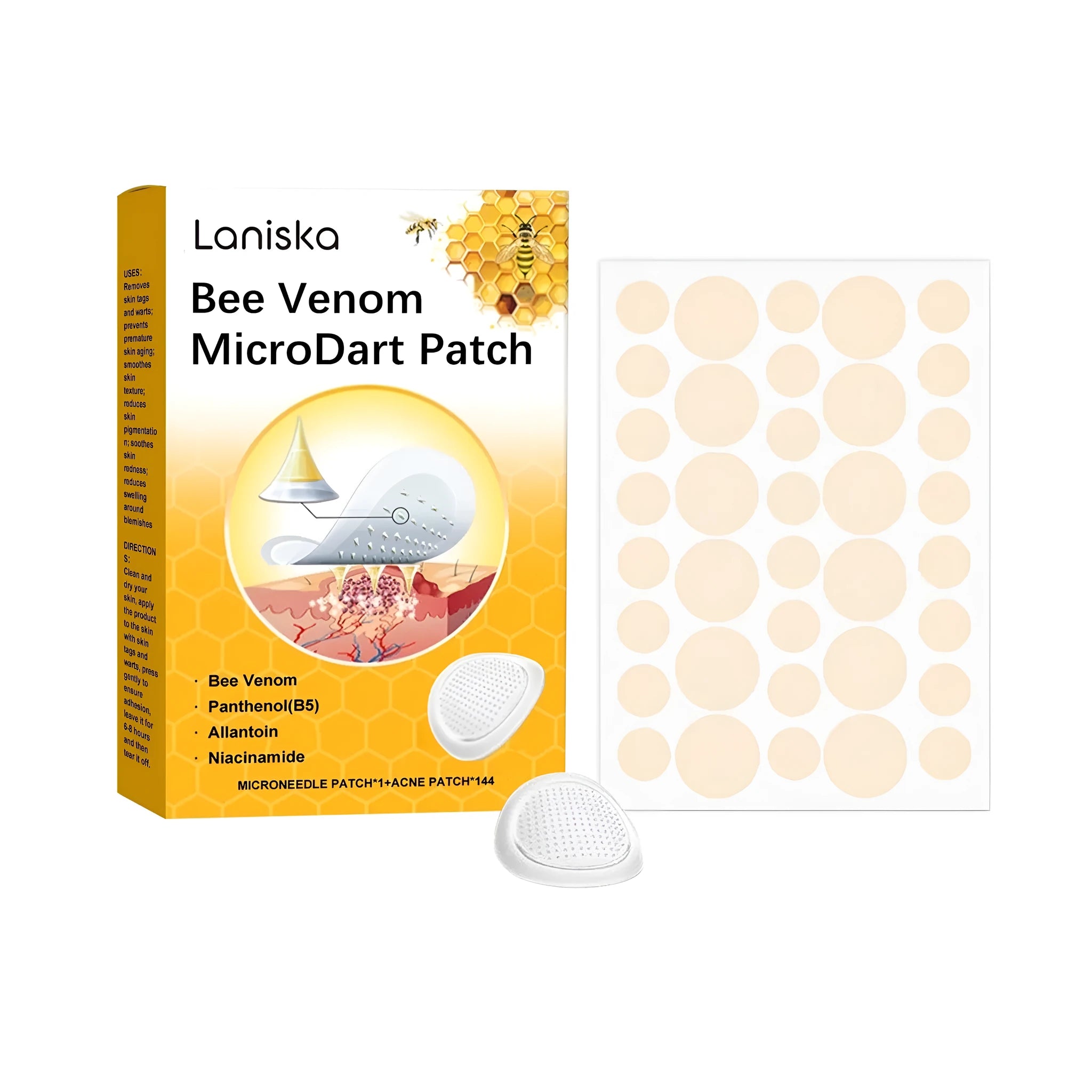 Microdart wart removal patch set with bee venom and salicylic acid, includes 144 acne patches