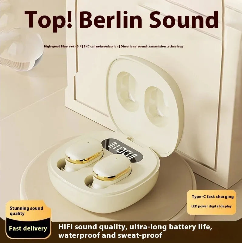 Wireless Bluetooth in-ear headset with digital display screen in black colour