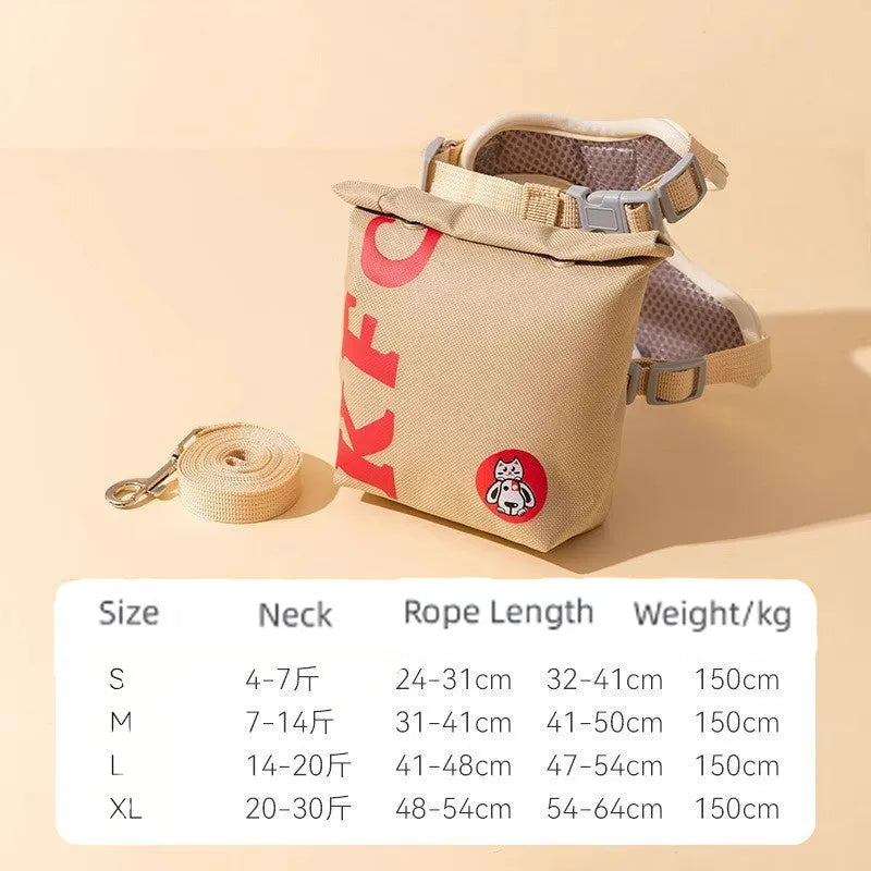 Cartoon hamburger design adjustable vest leash for dogs and cats with backpack