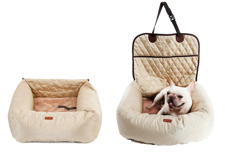2-in-1 pet dog carrier folding car seat pad, 60x50x61cm, beige option, with waterproof Oxford base
