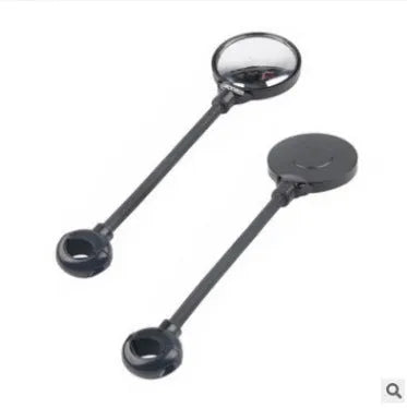 Black metal bicycle rearview mirror with hose adjustment clamp for handlebar mounting