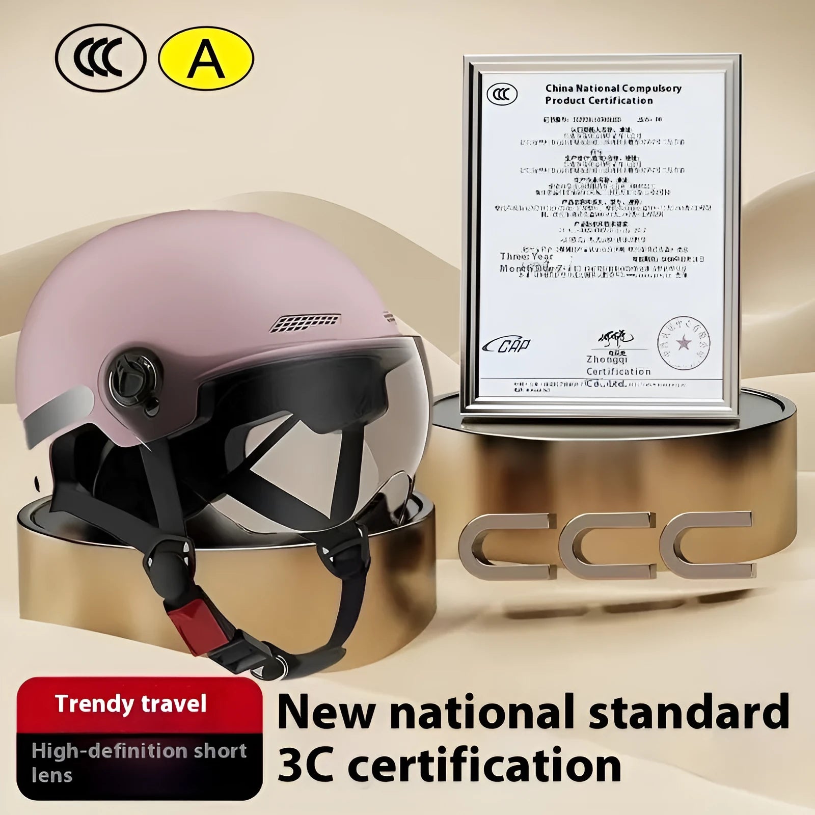 3C certified full-face electric motorcycle helmet with sun visor in light pink colour