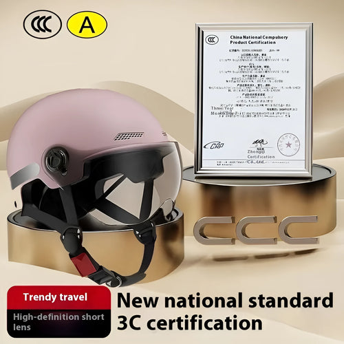 3C certified full-face electric motorcycle helmet with sun visor in light pink colour