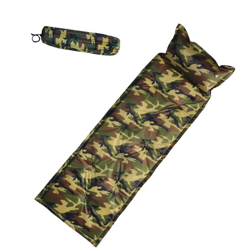 Camo auto inflatable cushion with pillow for camping in digital camo pattern