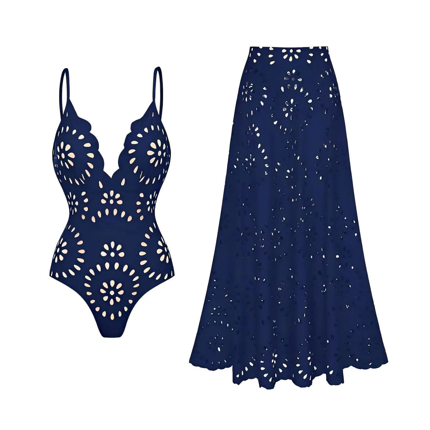 Women's one-piece swimsuit set with dress cover-up in black, polyester spandex, sizes S to XL