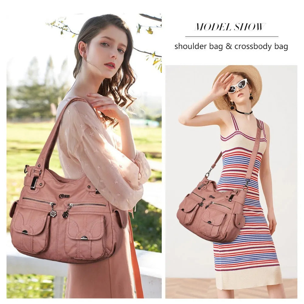 Fashion ladies soft PU leather messenger bag with zipper pocket crossbody casual tote in horizontal square shape