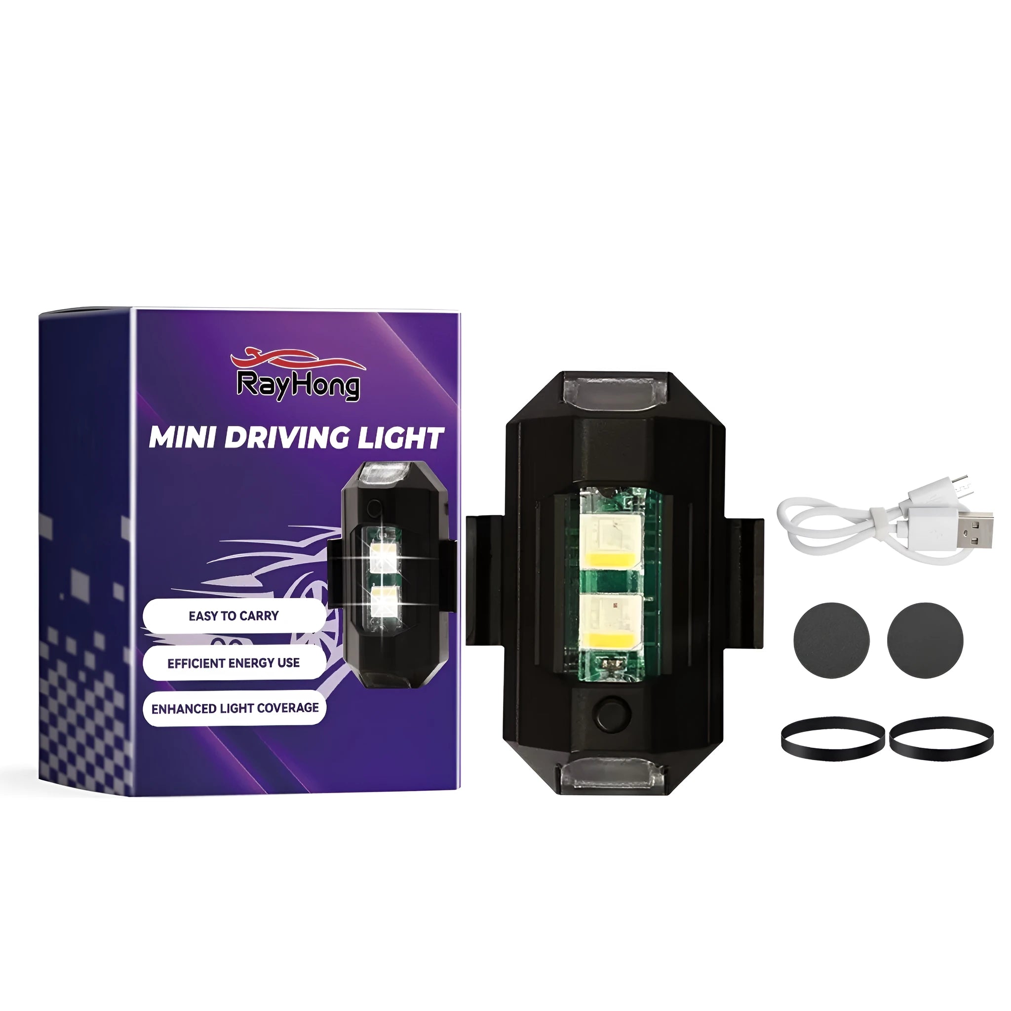 Mini USB rechargeable bicycle safety light with magnetic mount and rubber band attachments