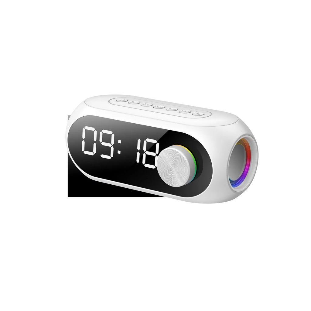 S8 Black portable mini speaker with USB charging cable on a table