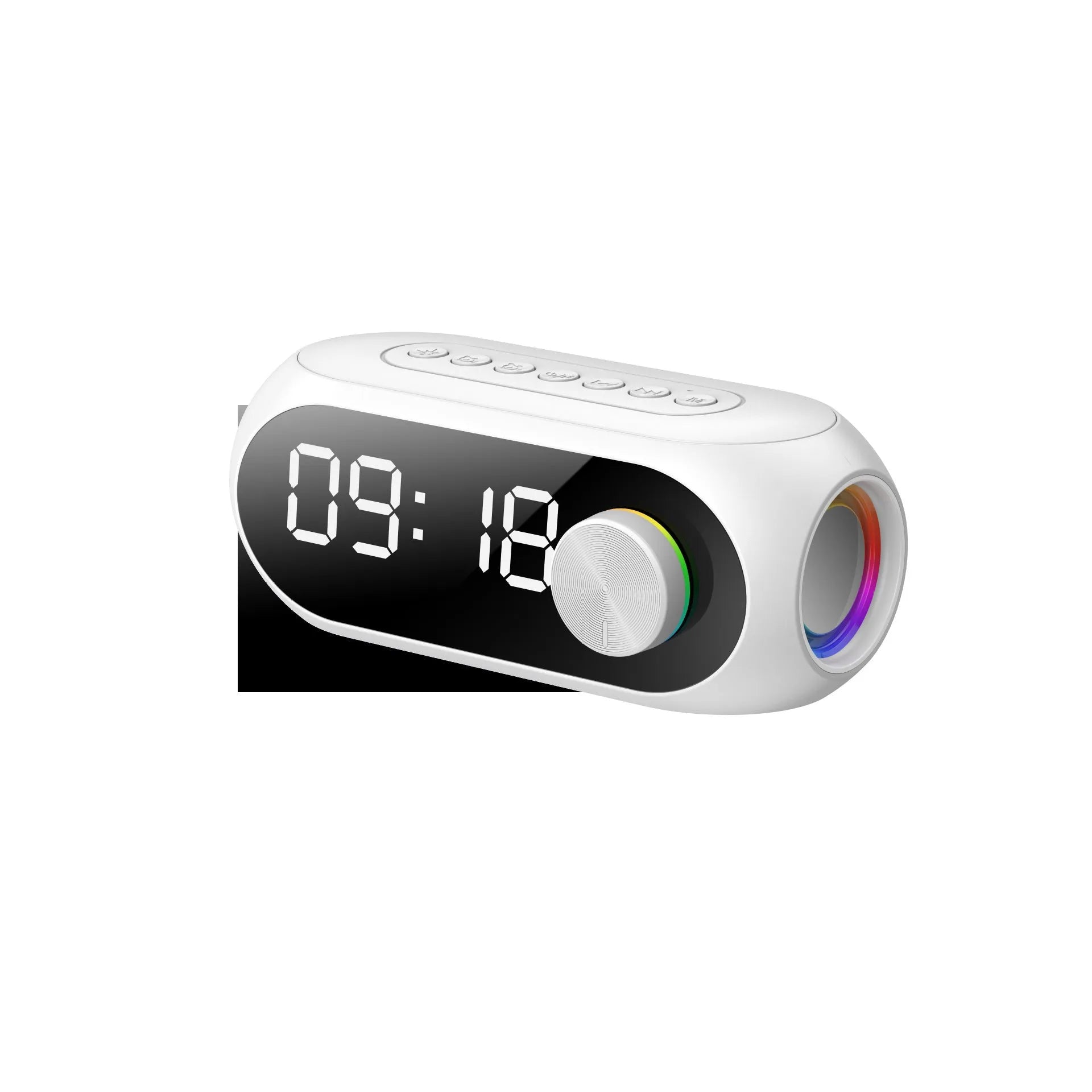 S8 Black portable mini speaker with USB charging cable on a table