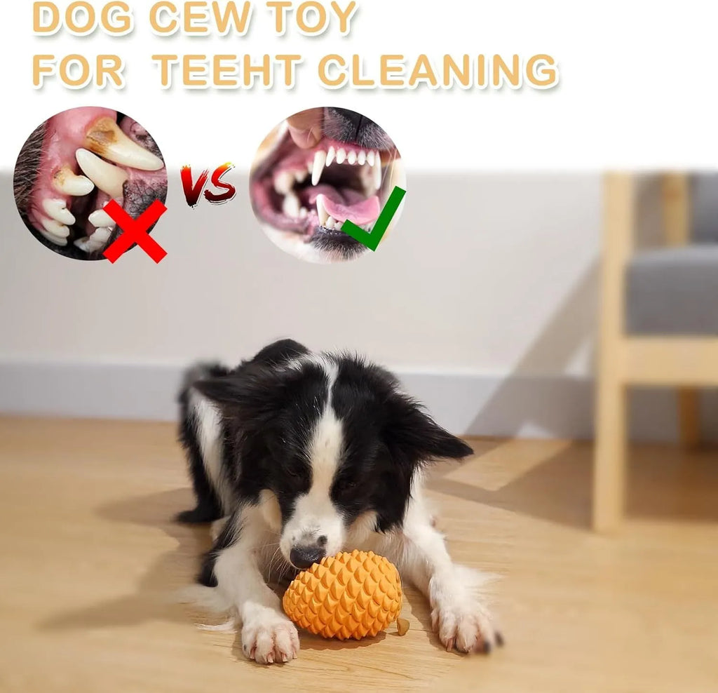 Pine cone shaped natural rubber dog toy for aggressive chewers with treat dispenser
