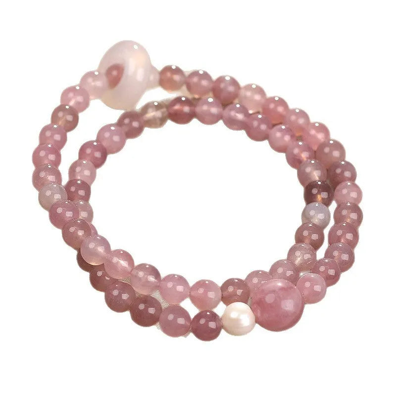 Natural pink crystal flexible ring bracelet for women, light luxury travel commemoration gift, Korea style, pink colour
