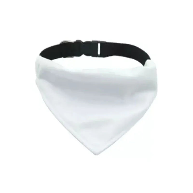 White blank polyester dog scarf showing four size options for thermal transfer personalisation