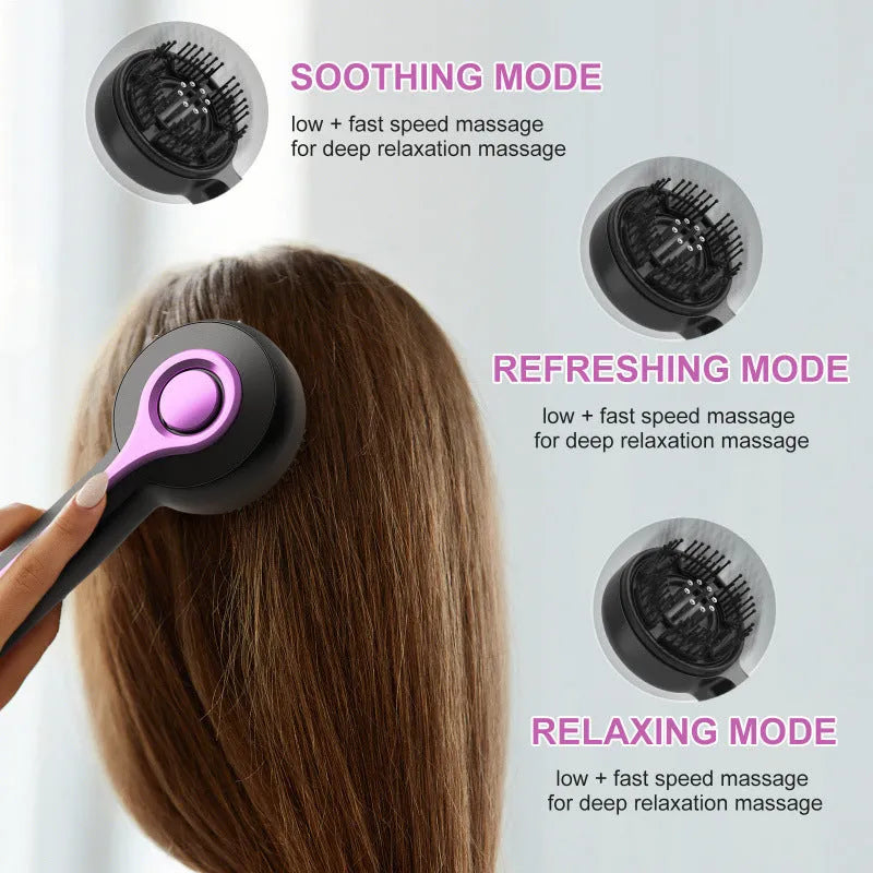 Grey USB-powered head massage tingler comb with a mechanical two-speed switch.